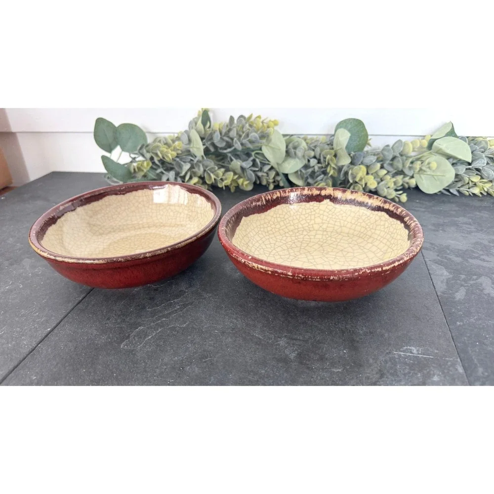 Two Pier‎ 1 Crackle Collection cereal bowl red discontinued vintage pottery